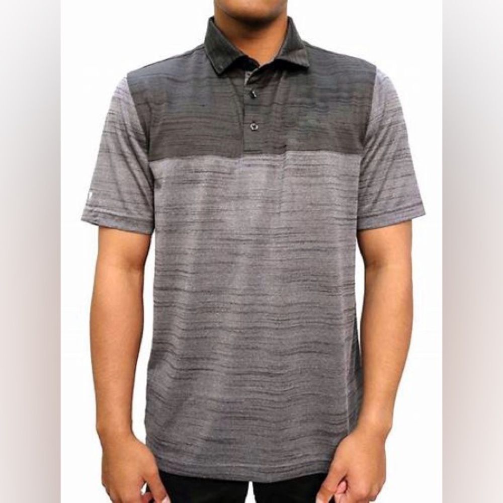 Levelwear Elevate Heather Grey Black Colorblock Modern Fit Short Sleeve Polo NWT